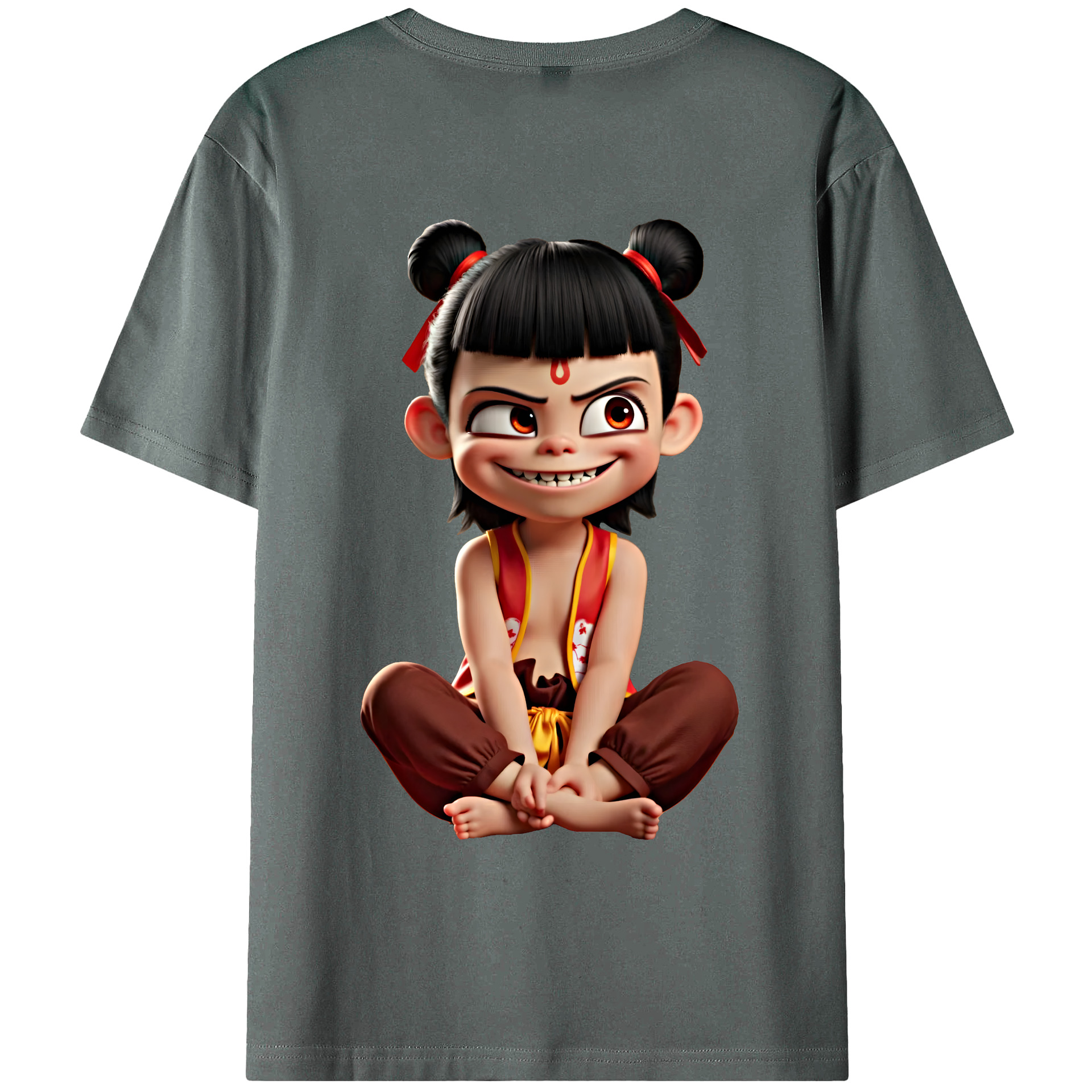 （画像用） Ne Zha 2 ナタ 魔童の大暴れ 綿100％ メンズ半袖Tシャツ（バックプリント） 通気性